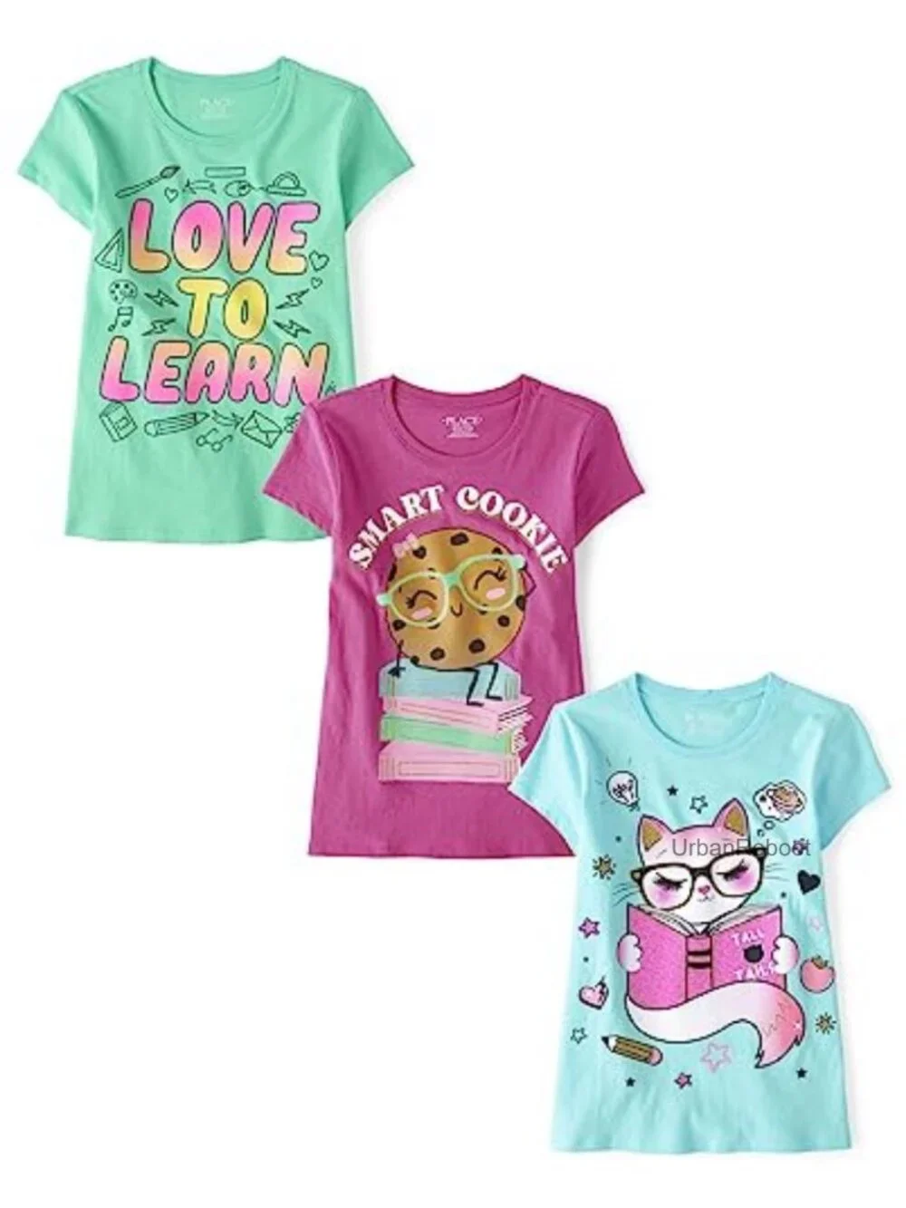 Girls 3-Pack Graphic Tees Long Sleeve Cotton Crew Neck School Shirts